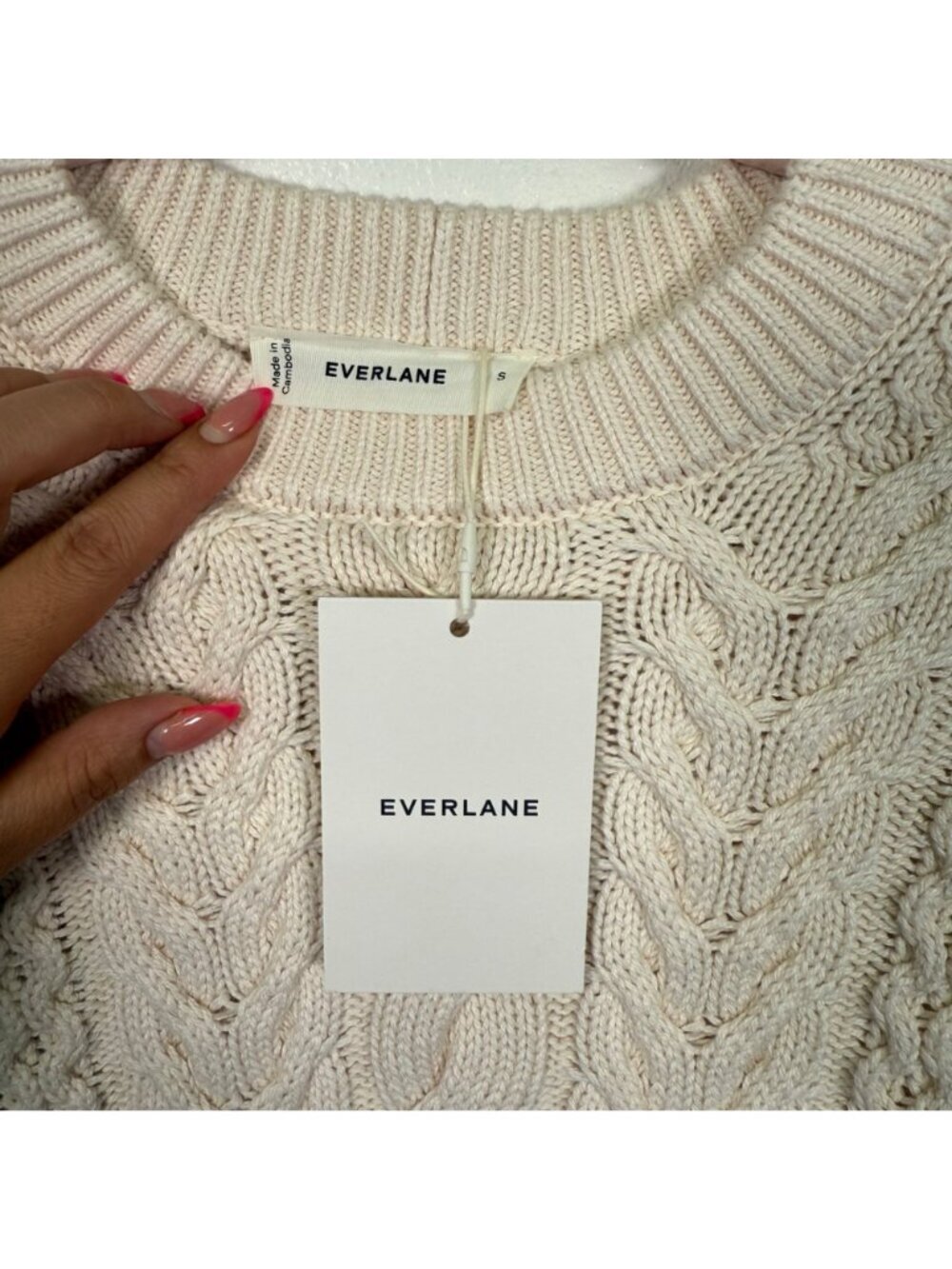 Everlane The Cable Sweater Everyday Organic Cotton Boxy Crewneck Fisherman Small - Picture 11 of 15